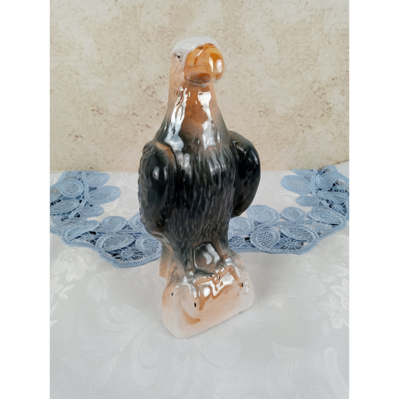 Vintage Glazed Bald Eagle Ceramic Figurine Perched Wings Closed Made in Brazil - Picture 3 of 10